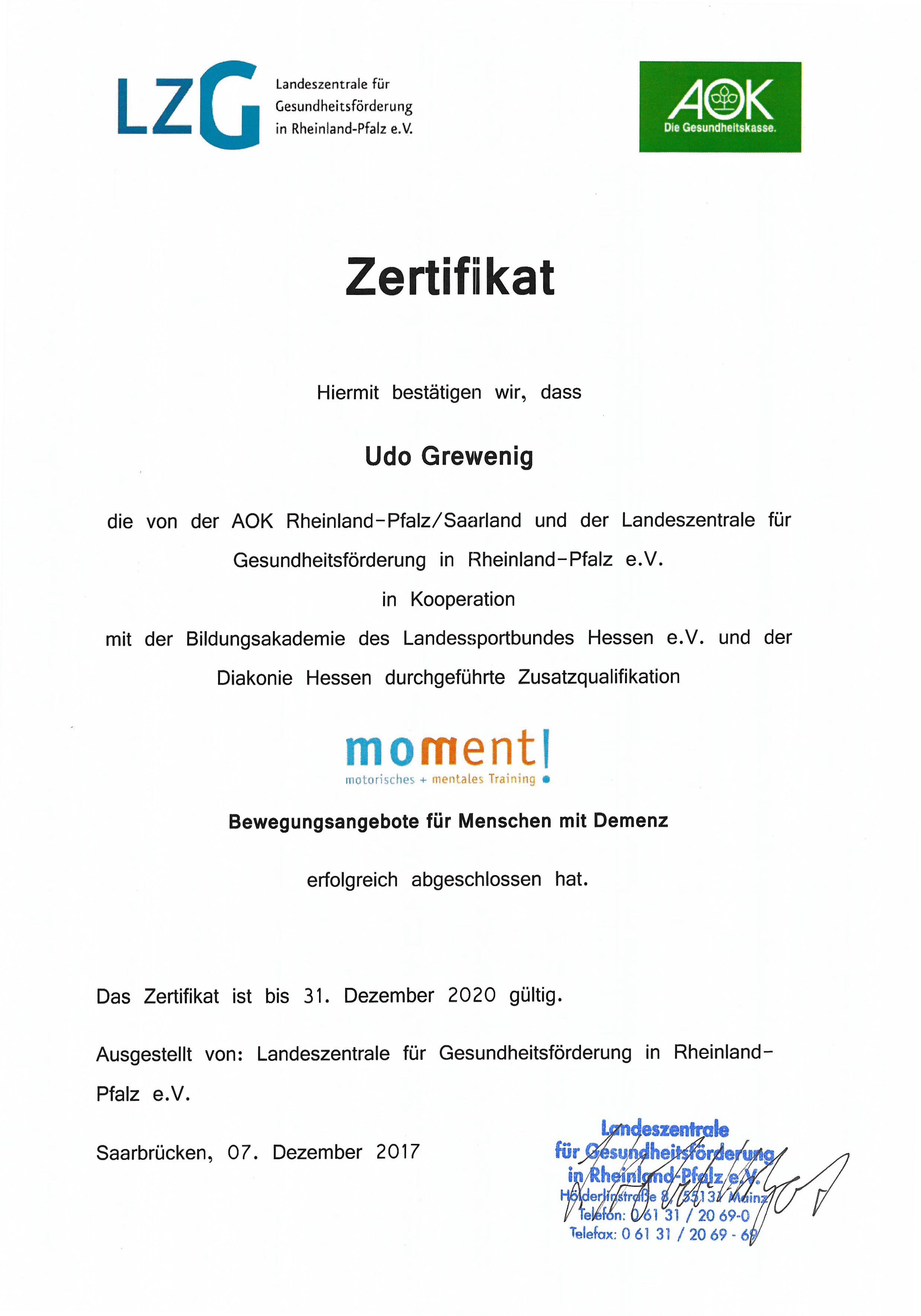 Bewegungsangebote für Menschen mit Demenz Bewegungsangebote für Menschen mit Demenz